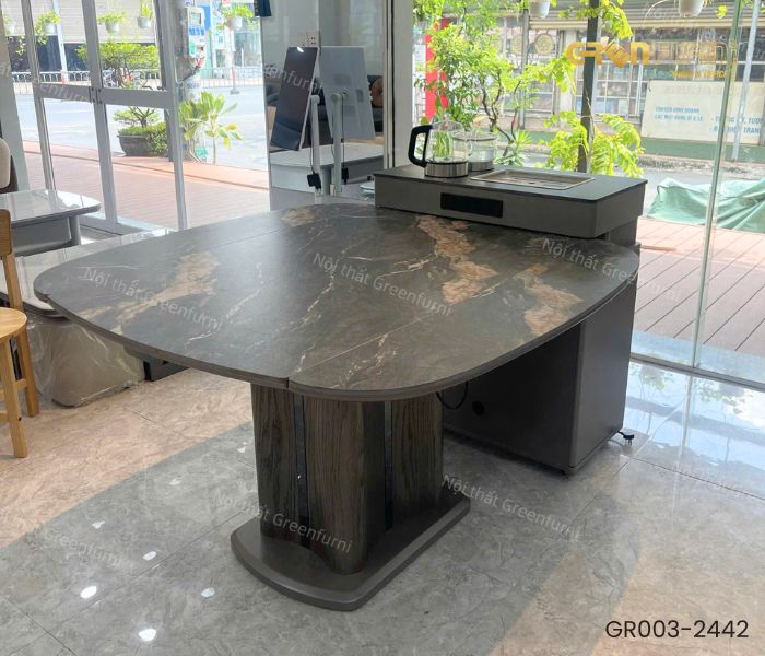 Bàn ăn mặt đá tích hợp bếp từ cho phòng ăn hiện đại