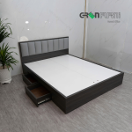 Giường ngủ gỗ bọc nệm hiện đại có hộc kéo HLG-406