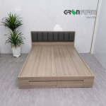 Giường ngủ gỗ bọc nệm hiện đại có hộc kéo HLG-406