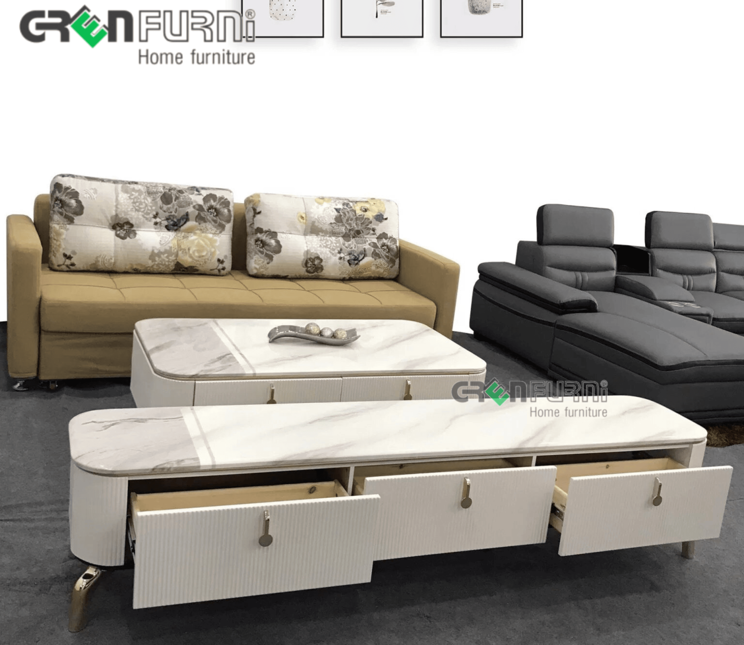 Set bàn trà kệ tivi mặt đá nhập khẩu GR 920-T